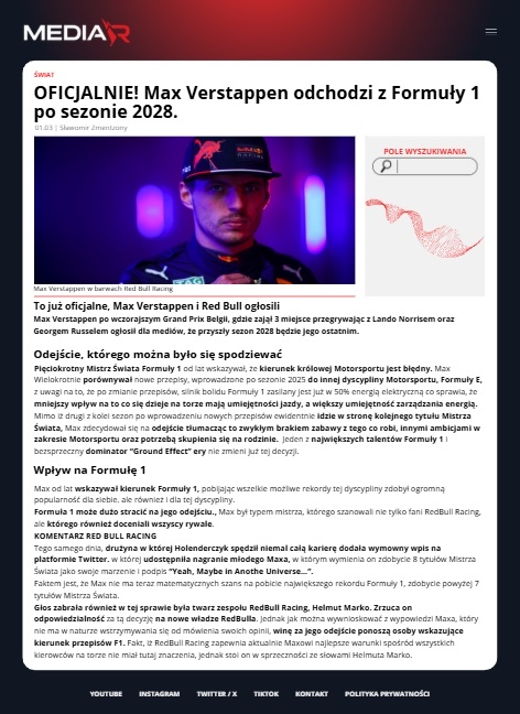OFICJALNIE! Max Verstappen odchodzi z Formuły 1 po sezonie 2028.