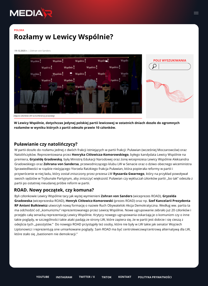 Rozłamy w Lewicy Wspólnie?