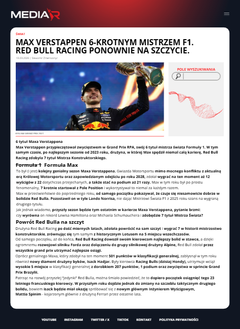 MAX VERSTAPPEN 6-KROTNYM MISTRZEM F1. RED BULL RACING PONOWNIE NA SZCZYCIE.