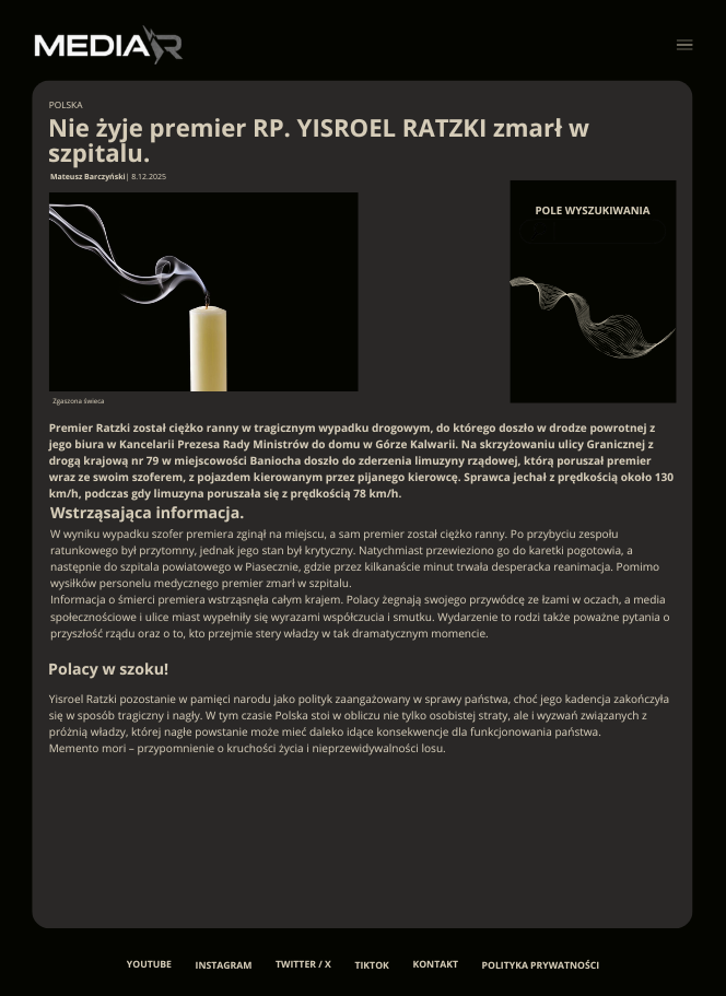 Nie żyje Premier RP. Yisroel Ratzki zmarł w szpitalu.