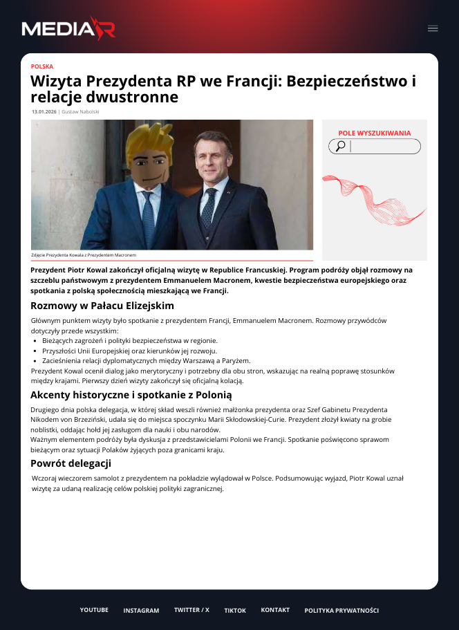 Wizyta Prezydenta RP we Francji: Bezpieczeństwo i relacje dwustronne