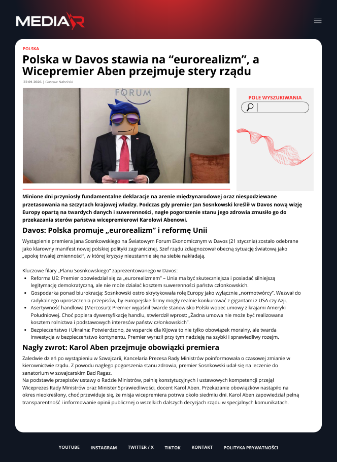 Polska w Davos stawia na “eurorealizm”, a Wicepremier Aben przejmuje stery rządu