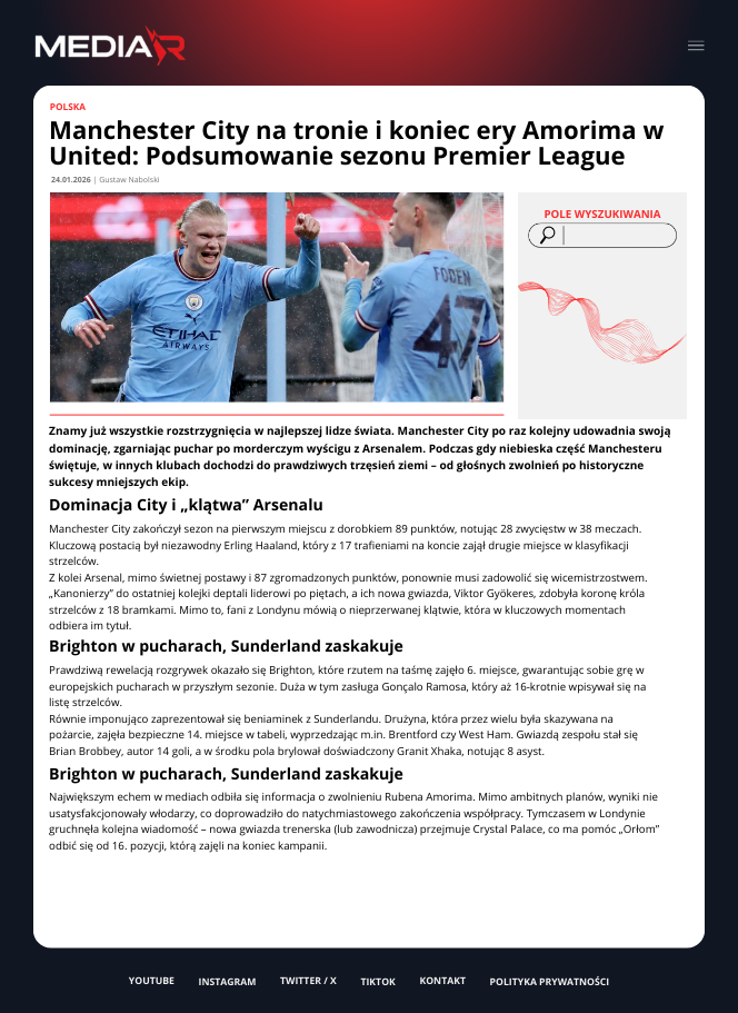 Manchester City na tronie i koniec ery Amorima w United: Podsumowanie sezonu Premier League