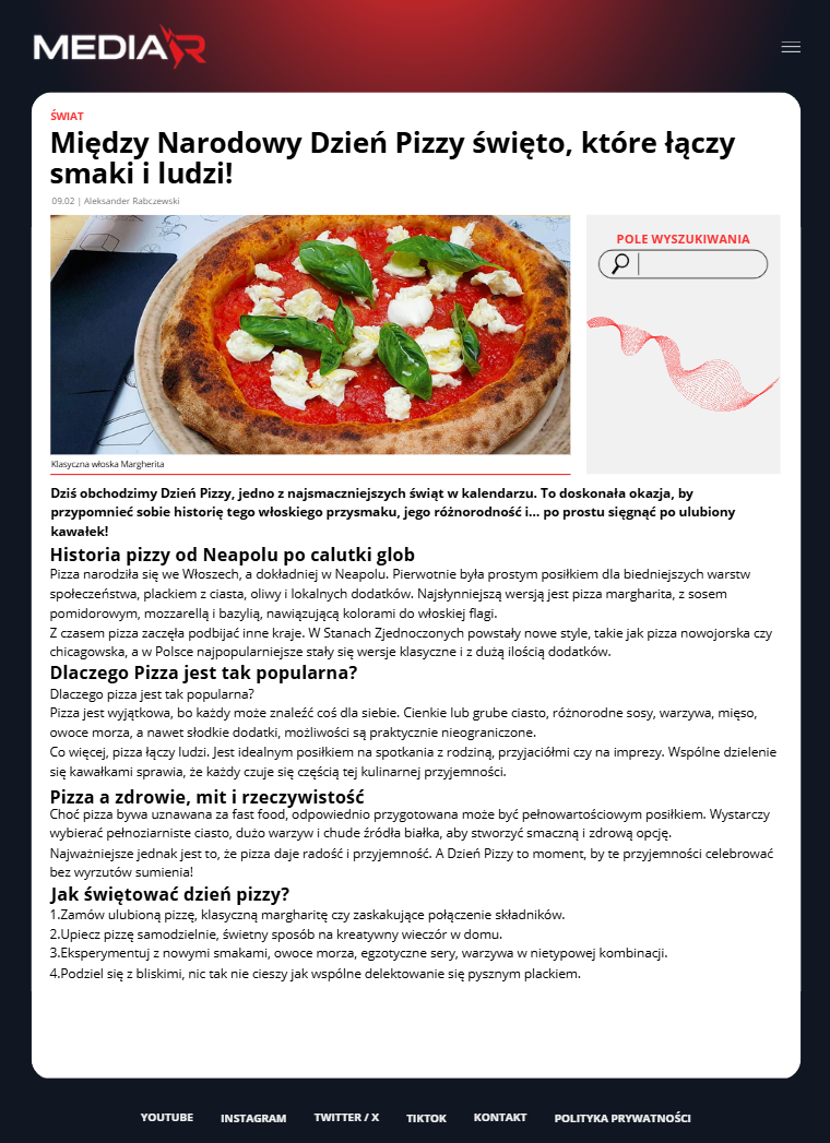 Międzynarodowy dzień Pizzy, święto które łączy smaki i ludzi!