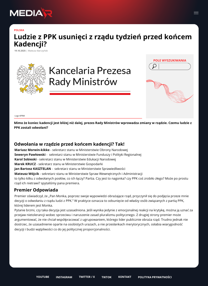 Ludzie z PPK usunięci z rządu tydzień przed końcem Kadencji?