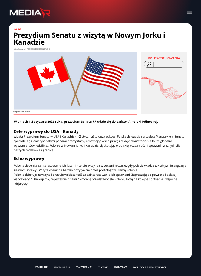 Prezydium Senatu z wizytą w Nowym Jorku i Kanadzie