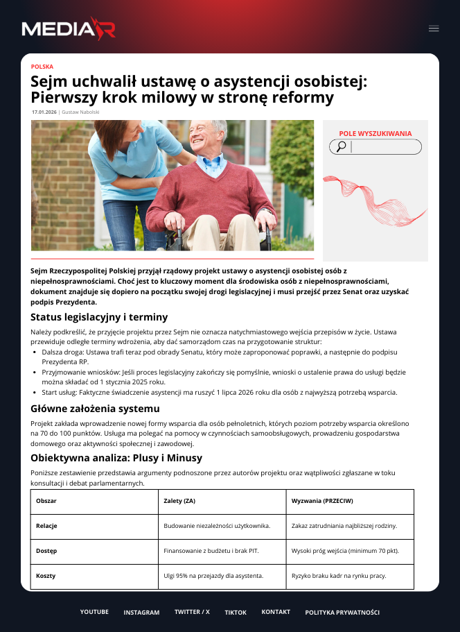 Sejm uchwalił ustawę o asystencji osobistej: Pierwszy krok milowy w stronę reformy