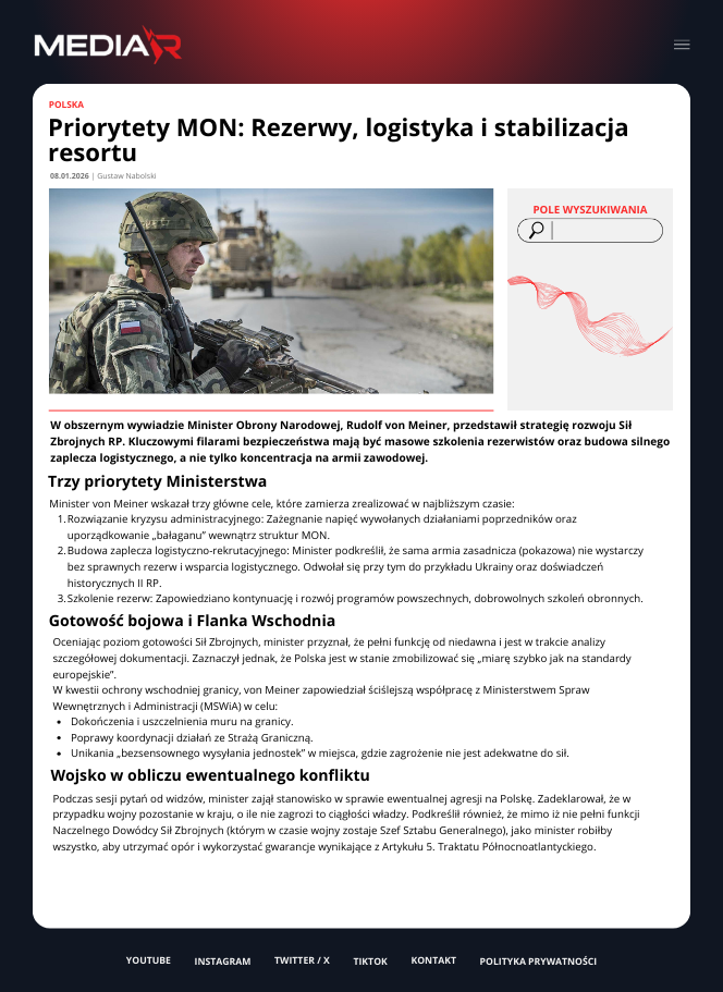 Priorytety MON: Rezerwy, logistyka i stabilizacja resortu