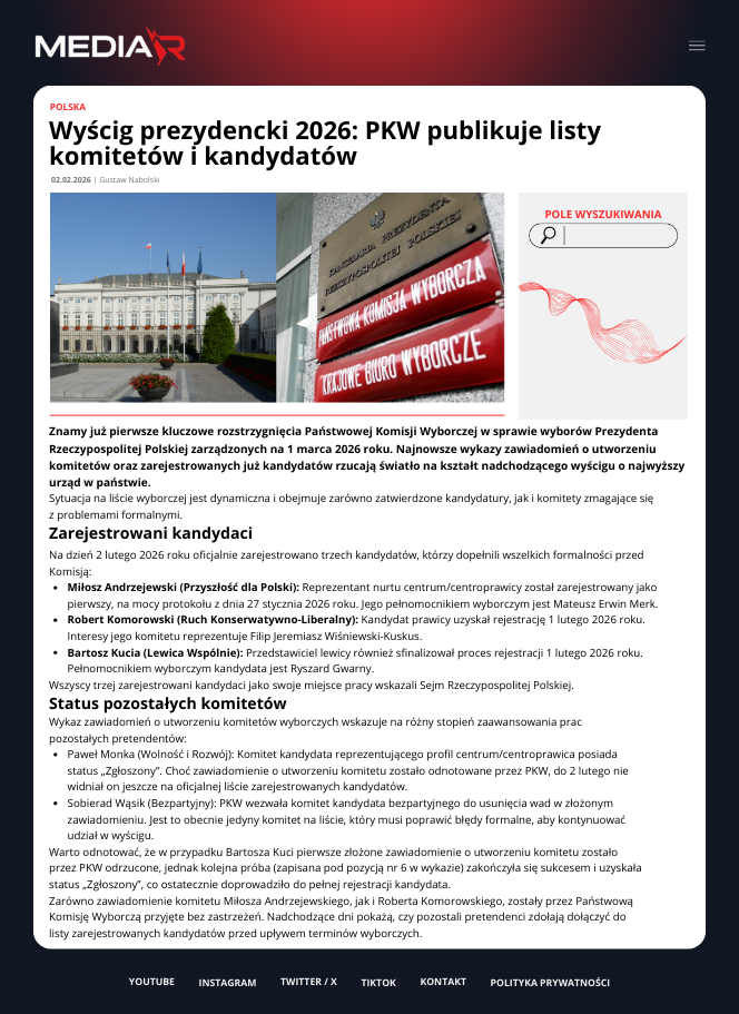 Wyścig prezydencki 2026: PKW publikuje listy komitetów i kandydatów