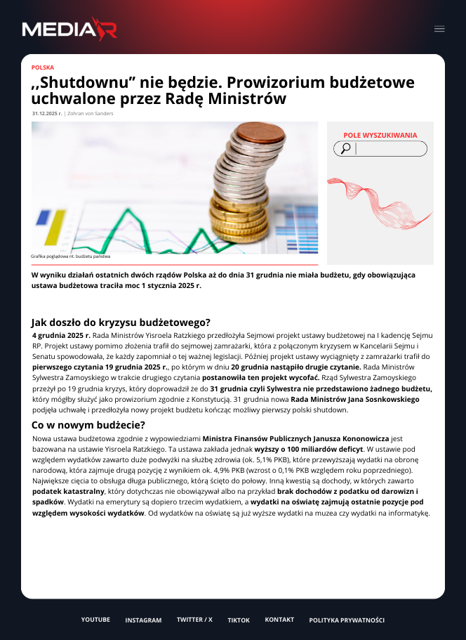 "Shutdownu" nie będzie. Prowizorium budżetowe uchwalone przez Radę Ministrów