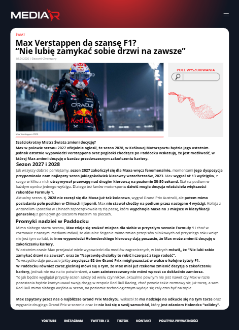 Max Verstappen da szansę F1? "Nie lubię zamykać sobie drzwi na zawsze"