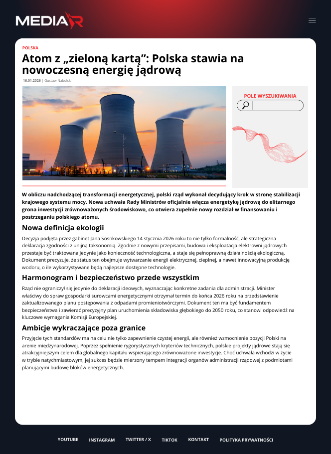 Atom z „zieloną kartą”: Polska stawia na nowoczesną energię jądrową