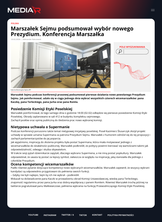 Marszałek Sejmu podsumował wybór nowego Prezydium. Konferencja Marszałka