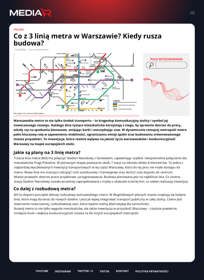 Co z 3 linią metra w Warszawie? Kiedy rusza budowa?