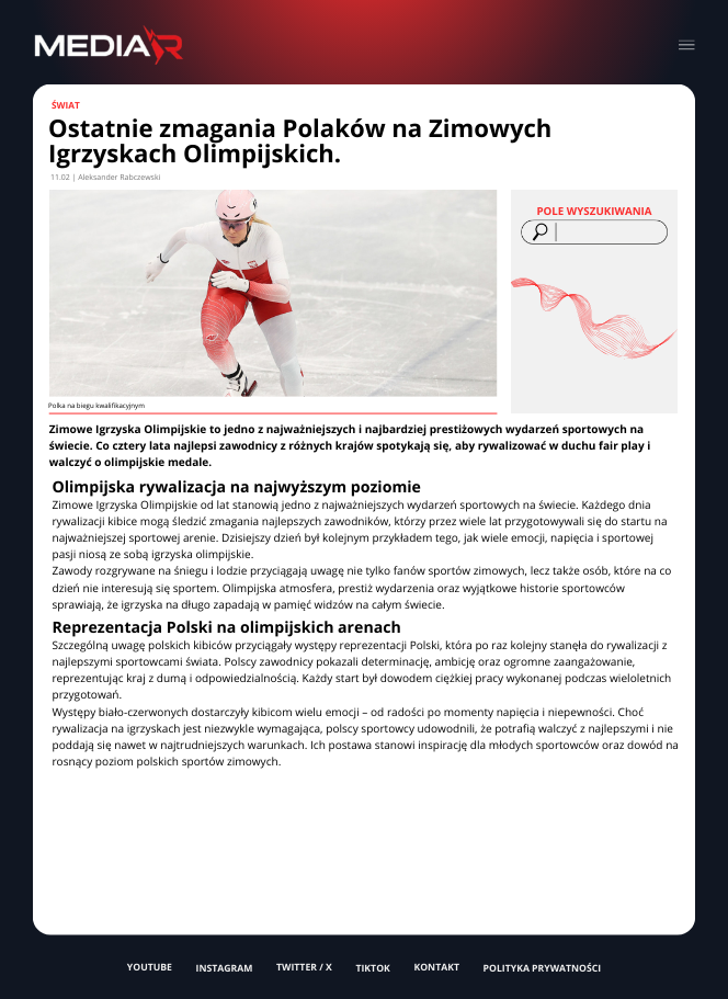 Ostatnie zmagania Polaków na Zimowych Igrzyskach Olimpijskich.