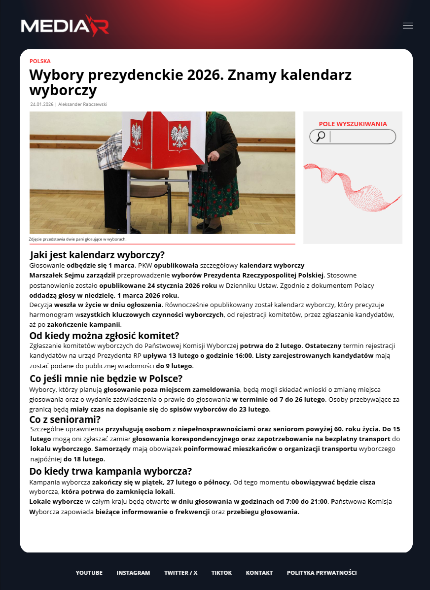 Wybory prezydenckie 2026. Znamy kalendarz wyborczy