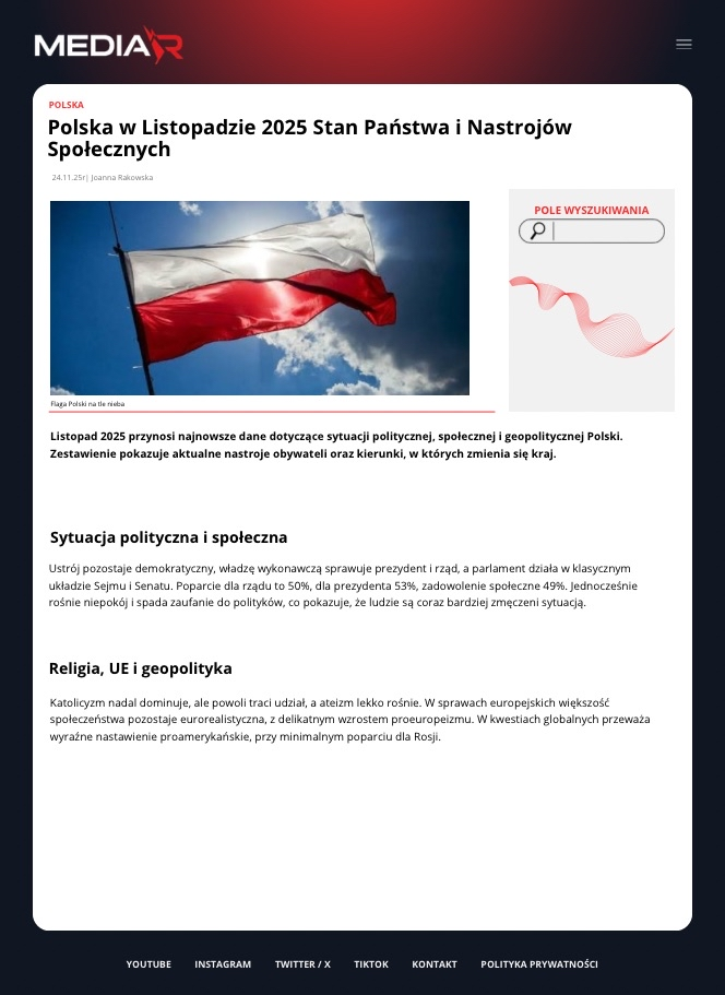 Polska w Listopadzie 2025 Stan Państwa i Nastrojów Społecznych