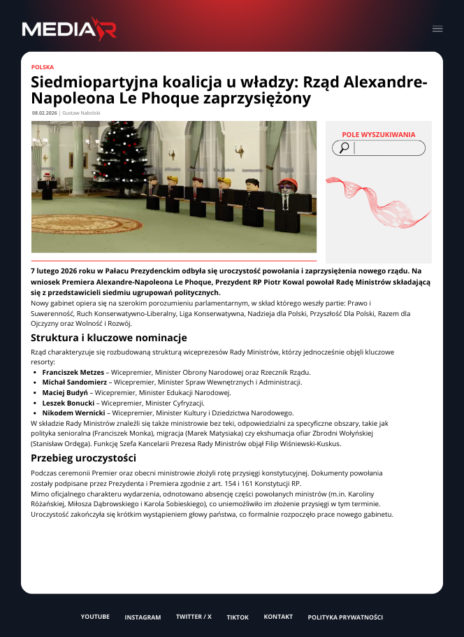 Siedmiopartyjna koalicja u władzy: Rząd Alexandre-Napoleona Le Phoque zaprzysiężony